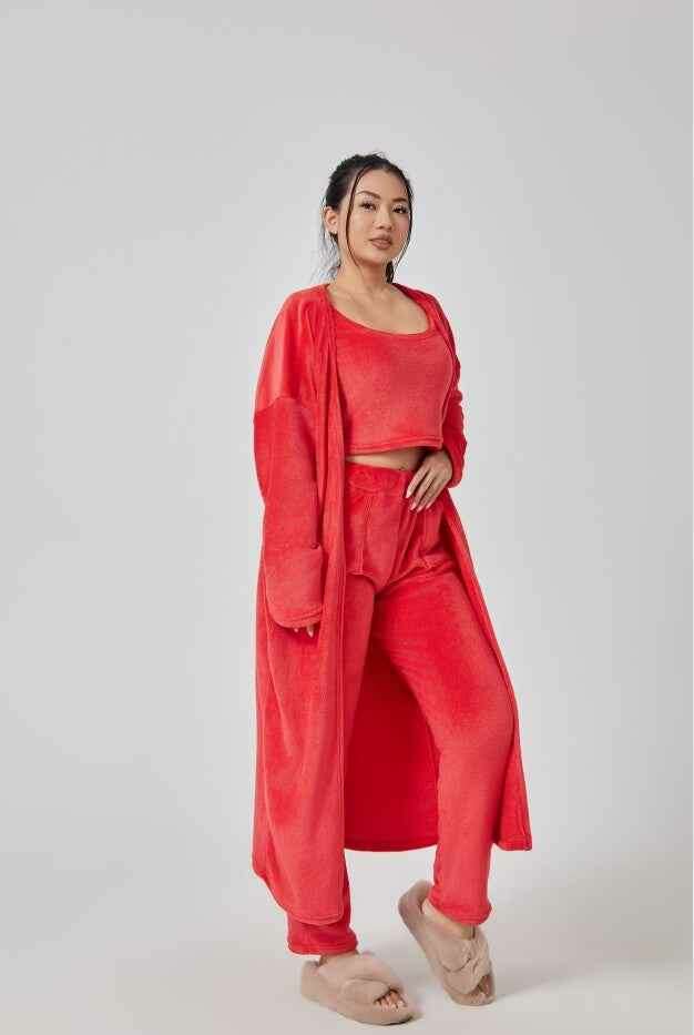 3-Piece Women's Pajama Set for Cozy Winter Loungewear Red