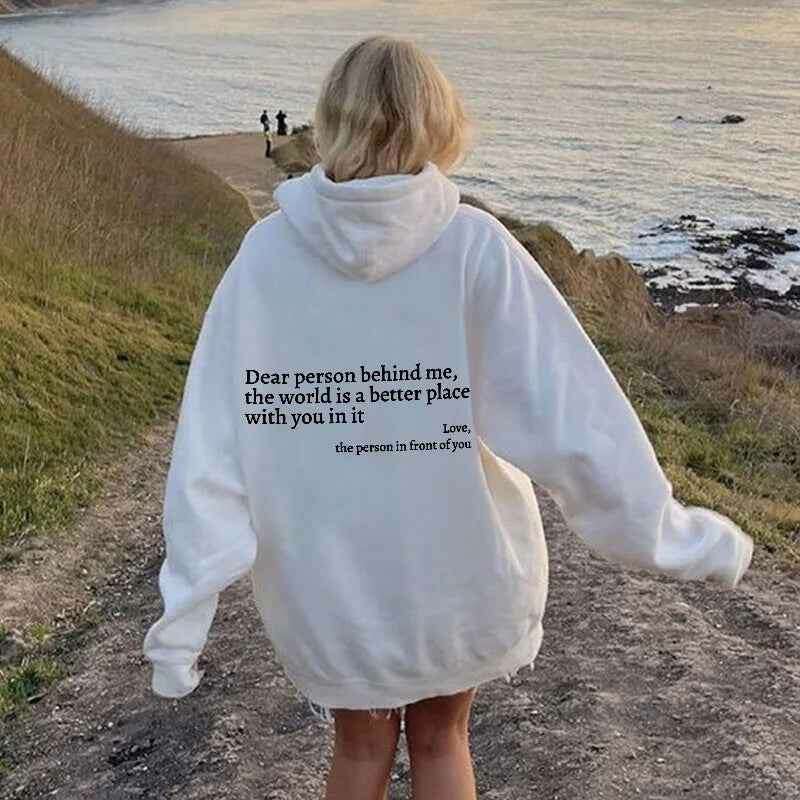 The World Is Better With You Unisex Printed Hoodie - Plush Kangaroo Pocket White
