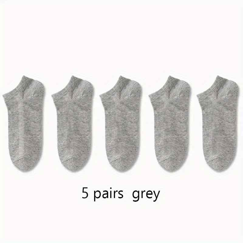 Breathable Anti-Odor Socks for Men & Women - Moisture-Wicking, Quick-Dry, Sweat-Resistant, Available in Black, White, Gray, and Beige (1/5/10/30 Pairs) One Size: US (6-10) 5Pairs-Grey