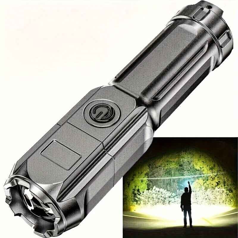 Portable Super Bright Flashlight - Rechargeable Zoomable Torch for Outdoor Use with Durable ABS Material 400mAh