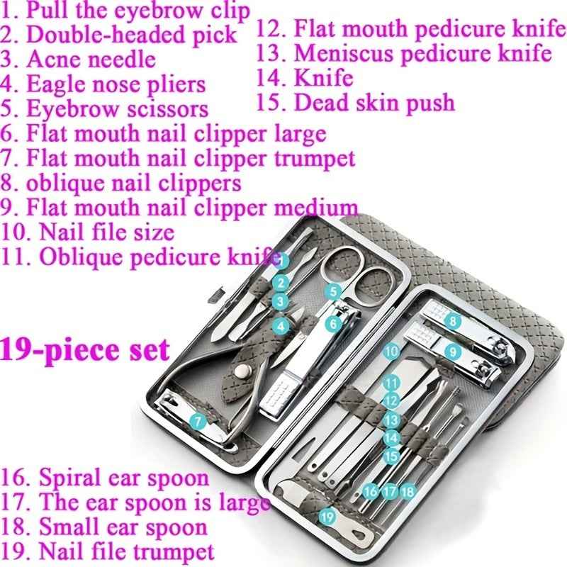 Professional Manicure And Pedicure Set, Nail Clipper Nail Cutter Nail Files Ear Spoon, Beauty Tools Grooming Set with Portable Case, for Nail Care, for Household And Travel