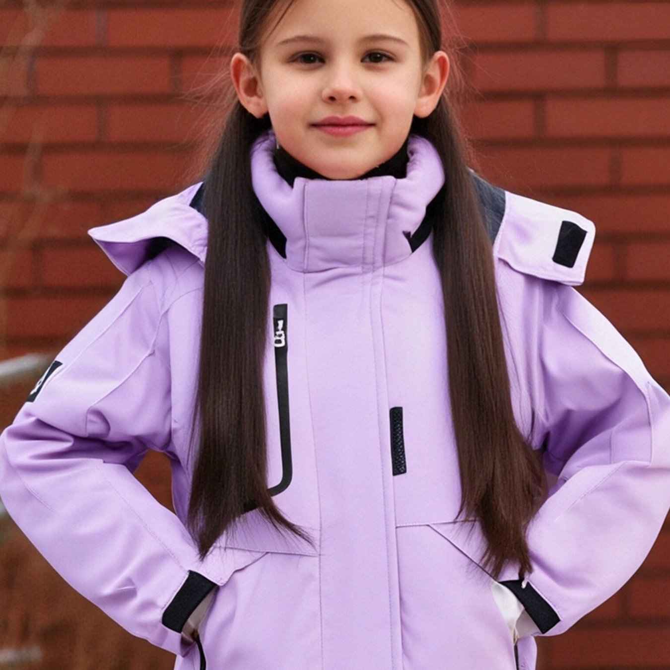 Girls' Windproof Ski Jacket - Thickened Warm Hooded Liner for Outdoor Mountaineering and Travel, Practical Multi-Pocket Design Violet