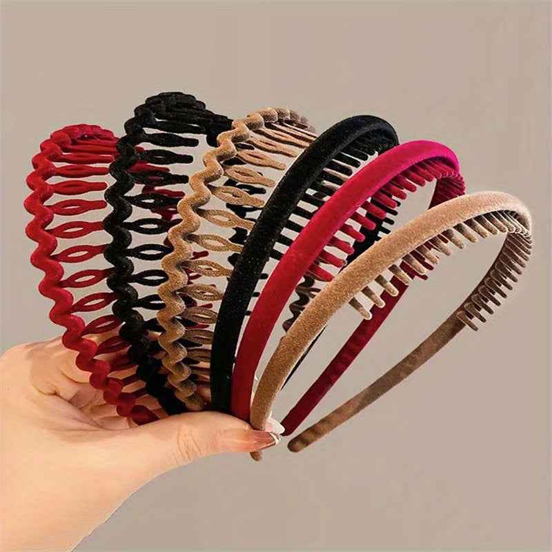 Hair Clip Frosted Color Headband Women's Non-slip Band Teeth Simple Pressure Headband Face Headband Hair Accessories 6pcs Flocking Black + Flocking Coffee Color + Flocking Wine Red
