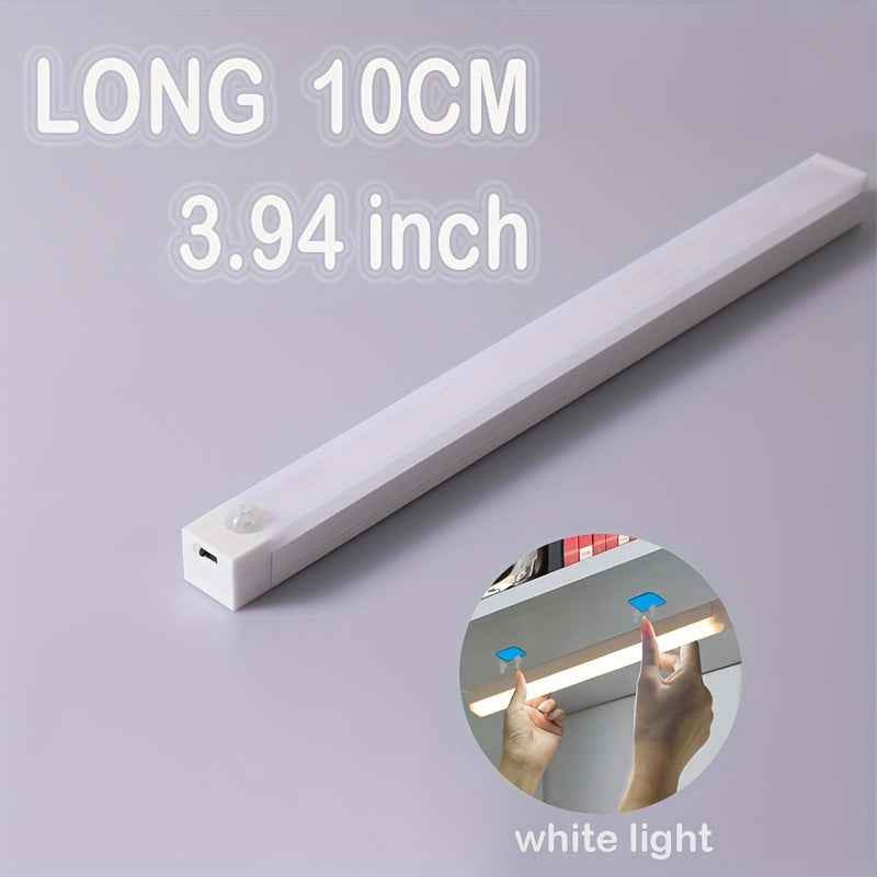 Rechargeable Motion Sensor LED Light Strip with Magnetic Adhesive & USB Power - Smart Cordless Lighting for Kitchen, Wardrobe, Stairs, Hallway White Light 3.94inch
