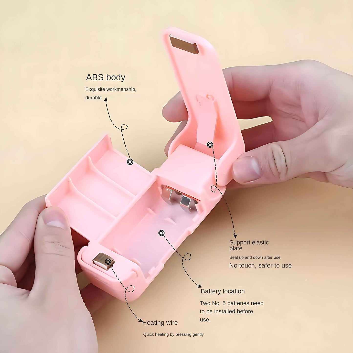 Mini Vacuum Food Sealer - Cordless Portable Handheld Device with One-Touch Seal System & Low-Loss Heating Technology in White/Pink