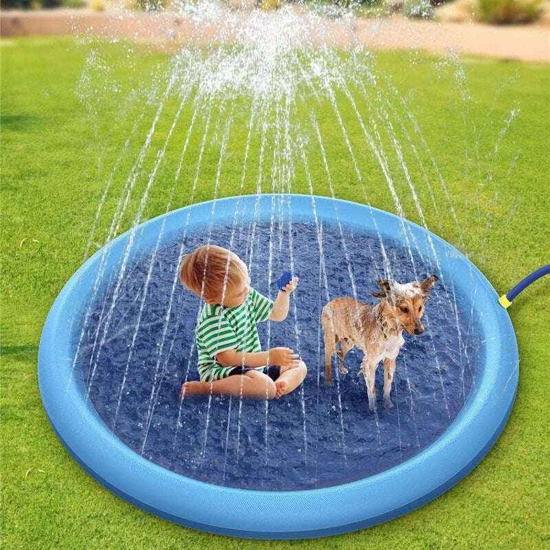 Non-Slip Splash Pad for Kids and Dogs - Summer Outdoor Water Play Mat and Fountain