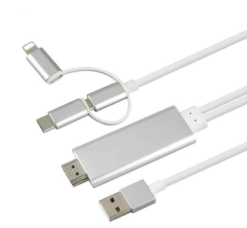 3-in-1 Type-C to HDMI Projection Cable for Mobile Devices White IOS+Android 2M