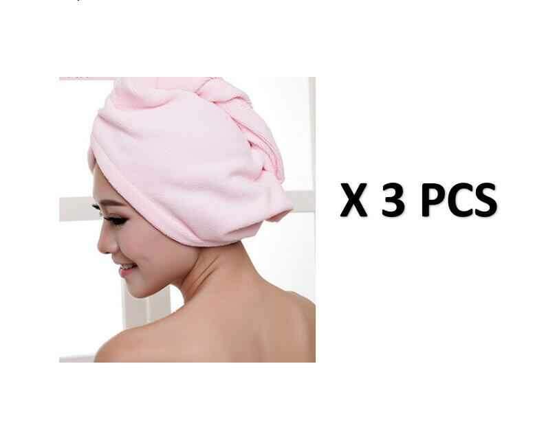 Women's Hair Dryer Cap - Absorbent Hair Towel for Fast Drying 3pcs Pink