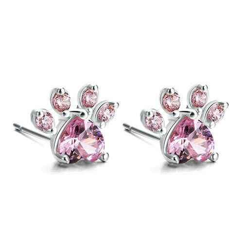 New Cat Bear Paw Ring Jewelry Set for Women - Unique Cat Bear Paw Ring Pink sliver earring
