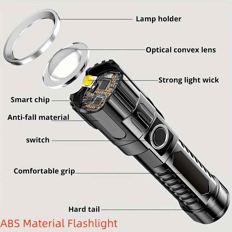 1pc Baihuibri Super Bright LED Flashlight with Telescopic Zoom & Wide Beam - 800Mah Rechargeable Usb-Powered, 150 Lumens, 7874.02inch Range, 3-Mode (High/Led/Flashlight)