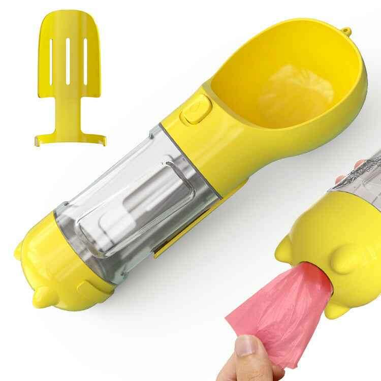 3-in-1 Portable Pet Water Bottle with Feeder, Bowl & Waste Bag Holder Yellow3style 500ml