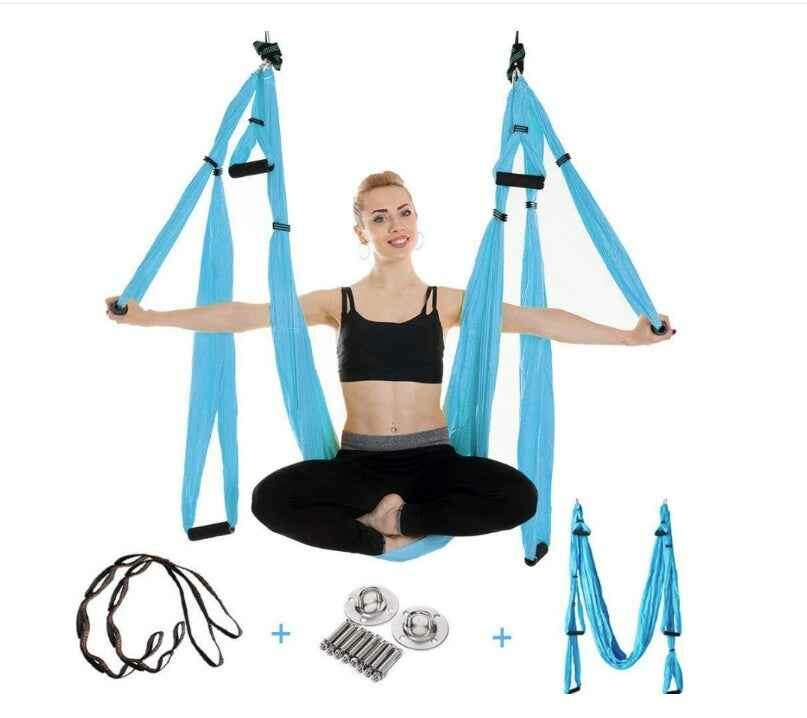 Anti Gravity Yoga Hammock for Comfortable Aerial Fitness and Relaxation Light blue set