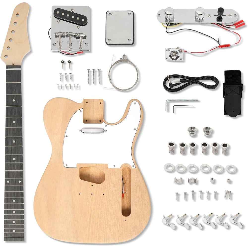 DIY Electric Guitar Kit - Mahogany Body, Ebony Fingerboard & Maple Neck, Easy Installation for Classic 6 String Guitar Build