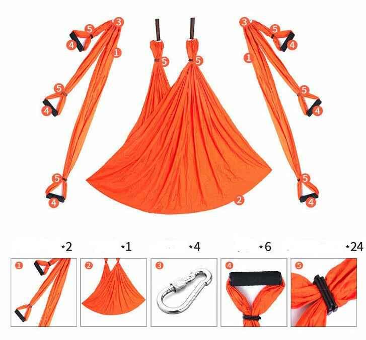 Anti Gravity Yoga Hammock for Comfortable Aerial Fitness and Relaxation Orange set