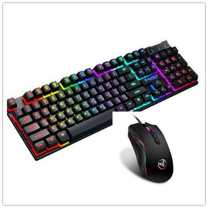 Gaming USB Luminous Keyboard with Floating Key Design for Ultimate Gaming Experience T20 BLACK with mouse