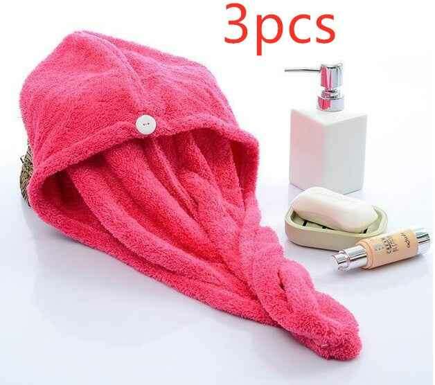 Women's Hair Dryer Cap - Absorbent Hair Towel for Fast Drying 3pcs red