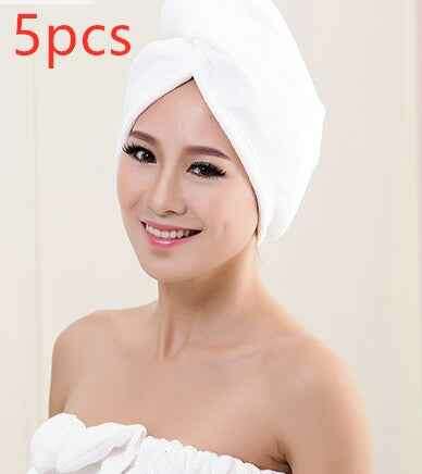 Women's Hair Dryer Cap - Absorbent Hair Towel for Fast Drying 5pcs White