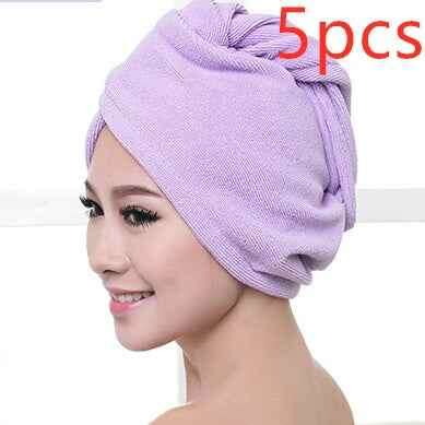 Women's Hair Dryer Cap - Absorbent Hair Towel for Fast Drying 5pcs Purple