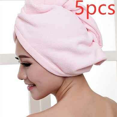 Women's Hair Dryer Cap - Absorbent Hair Towel for Fast Drying 5pcs Pink