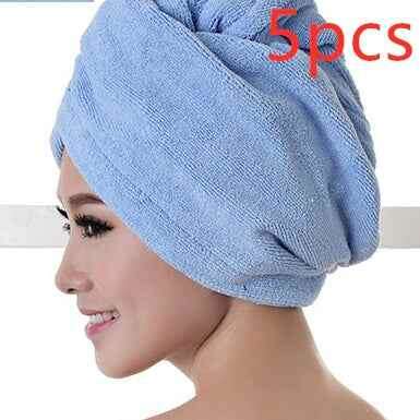 Women's Hair Dryer Cap - Absorbent Hair Towel for Fast Drying 5pcs Sky Blue