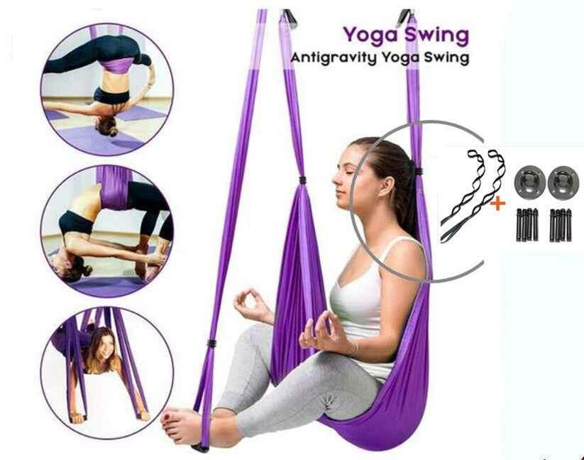 Anti Gravity Yoga Hammock for Comfortable Aerial Fitness and Relaxation Dark Purple set