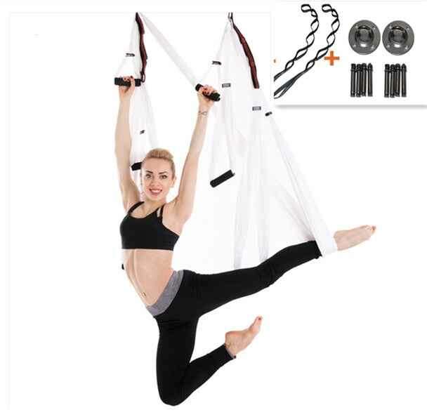 Anti Gravity Yoga Hammock for Comfortable Aerial Fitness and Relaxation White with Hangers straps