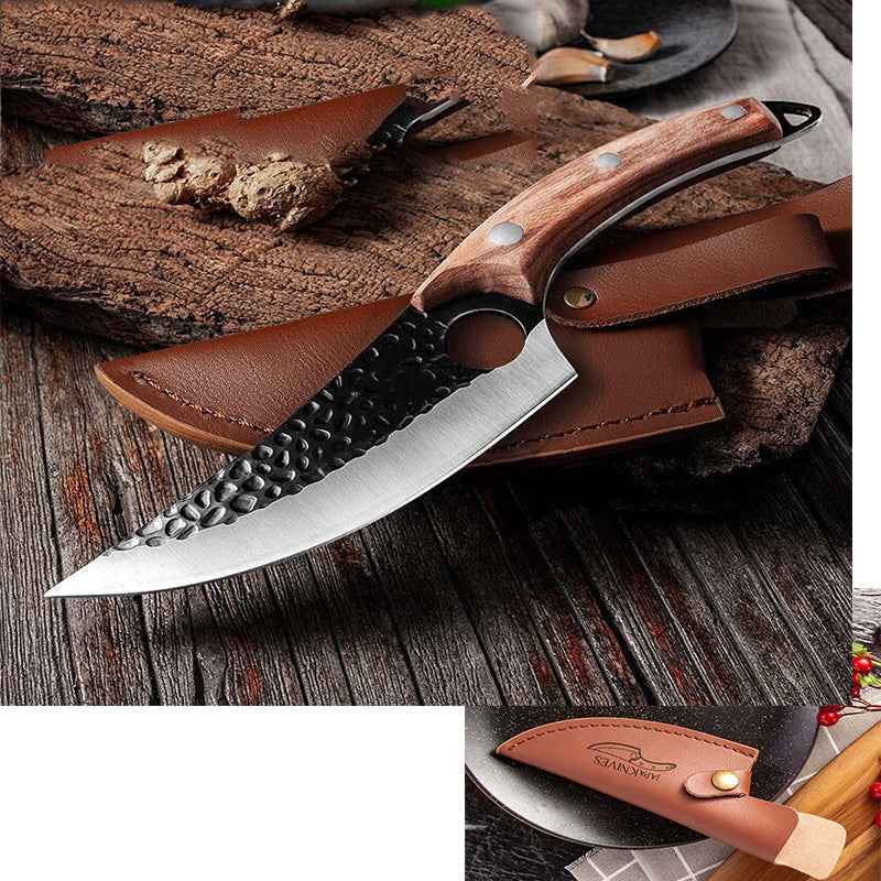 Slaughter Cutting Meat Boning Knife - Small Scimitar for Skinning and Butchering Pigs Sheath Brown Q1pc