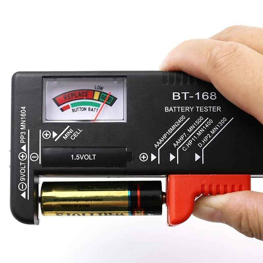 BT-168 Universal Battery Tester - Quickly Check AA/AAA/C/D/9V/1.5V Batteries with Colour-Coded Meter Indicators!