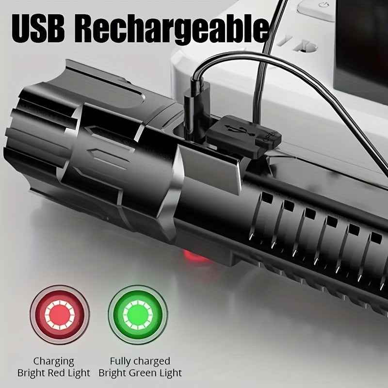 1pc Baihuibri Super Bright LED Flashlight with Telescopic Zoom & Wide Beam - 800Mah Rechargeable Usb-Powered, 150 Lumens, 7874.02inch Range, 3-Mode (High/Led/Flashlight)