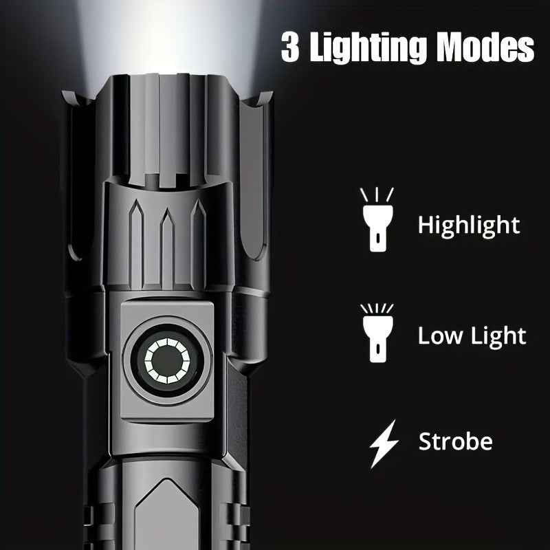 1pc Baihuibri Super Bright LED Flashlight with Telescopic Zoom & Wide Beam - 800Mah Rechargeable Usb-Powered, 150 Lumens, 7874.02inch Range, 3-Mode (High/Led/Flashlight)