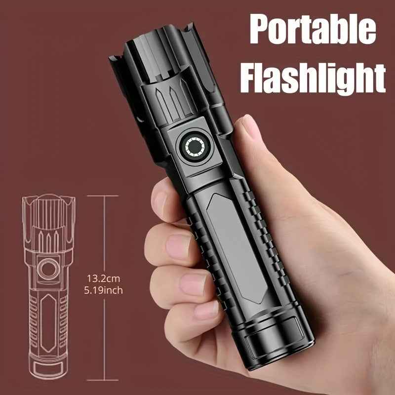 1pc Baihuibri Super Bright LED Flashlight with Telescopic Zoom & Wide Beam - 800Mah Rechargeable Usb-Powered, 150 Lumens, 7874.02inch Range, 3-Mode (High/Led/Flashlight)