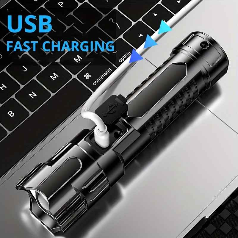 1pc Baihuibri Super Bright LED Flashlight with Telescopic Zoom & Wide Beam - 800Mah Rechargeable Usb-Powered, 150 Lumens, 7874.02inch Range, 3-Mode (High/Led/Flashlight)