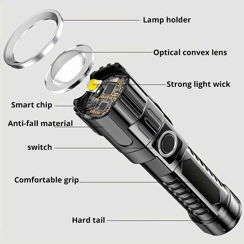 1pc Baihuibri Super Bright LED Flashlight with Telescopic Zoom & Wide Beam - 800Mah Rechargeable Usb-Powered, 150 Lumens, 7874.02inch Range, 3-Mode (High/Led/Flashlight)