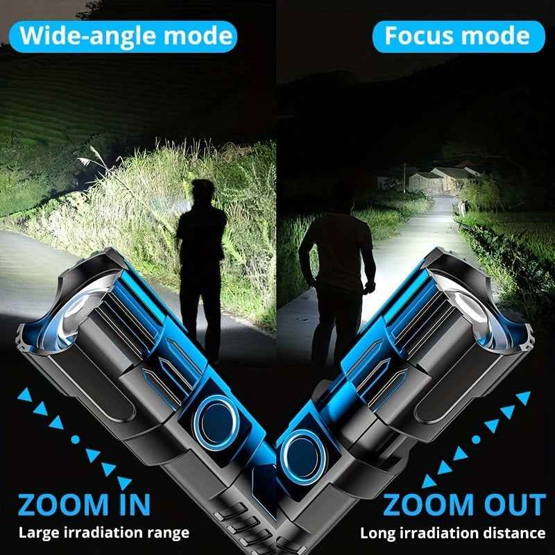 1pc Baihuibri Super Bright LED Flashlight with Telescopic Zoom & Wide Beam - 800Mah Rechargeable Usb-Powered, 150 Lumens, 7874.02inch Range, 3-Mode (High/Led/Flashlight)