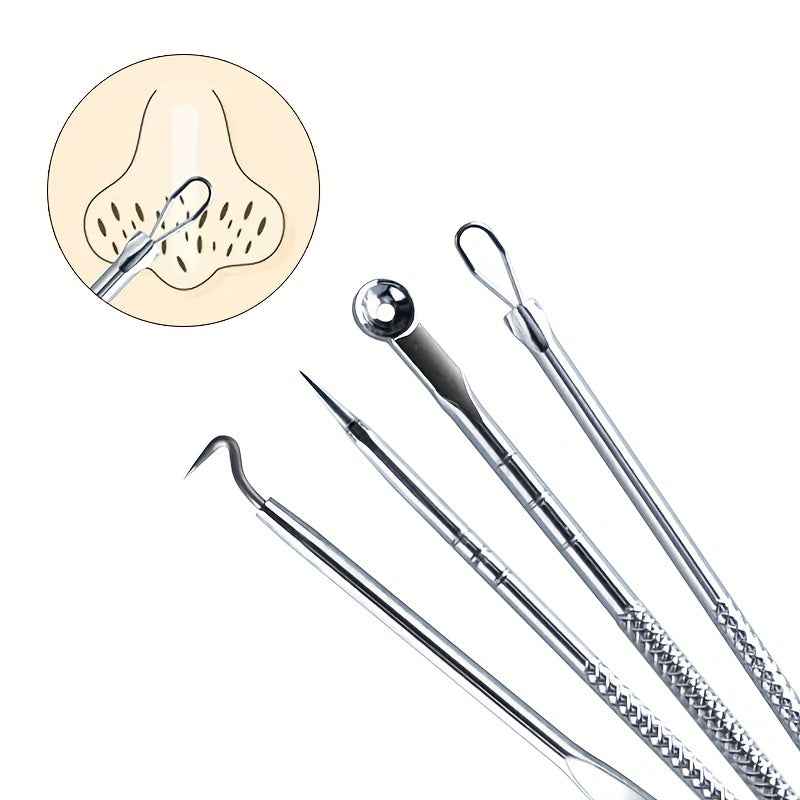 Blackhead Remover Set - 4pcs Blackhead Needle for Pimple and Blemish Removal, Light Beige Care for Women’s Beauty and Pore Cleansing