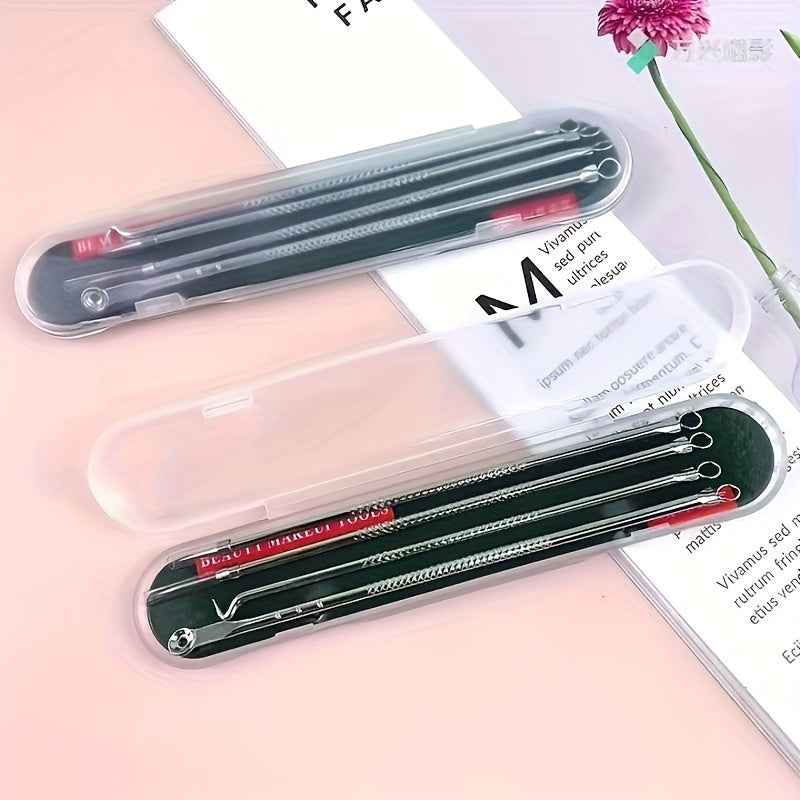 Blackhead Remover Set - 4pcs Blackhead Needle for Pimple and Blemish Removal, Light Beige Care for Women’s Beauty and Pore Cleansing