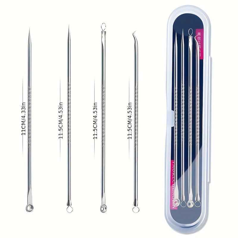 Blackhead Remover Set - 4pcs Blackhead Needle for Pimple and Blemish Removal, Light Beige Care for Women’s Beauty and Pore Cleansing