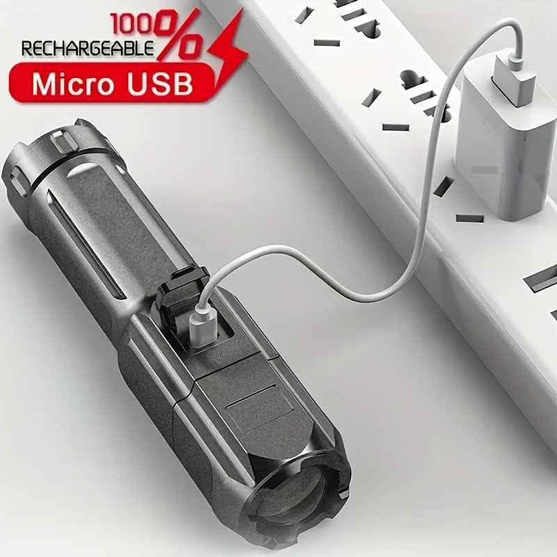Portable Super Bright Flashlight - Rechargeable Zoomable Torch for Outdoor Use with Durable ABS Material