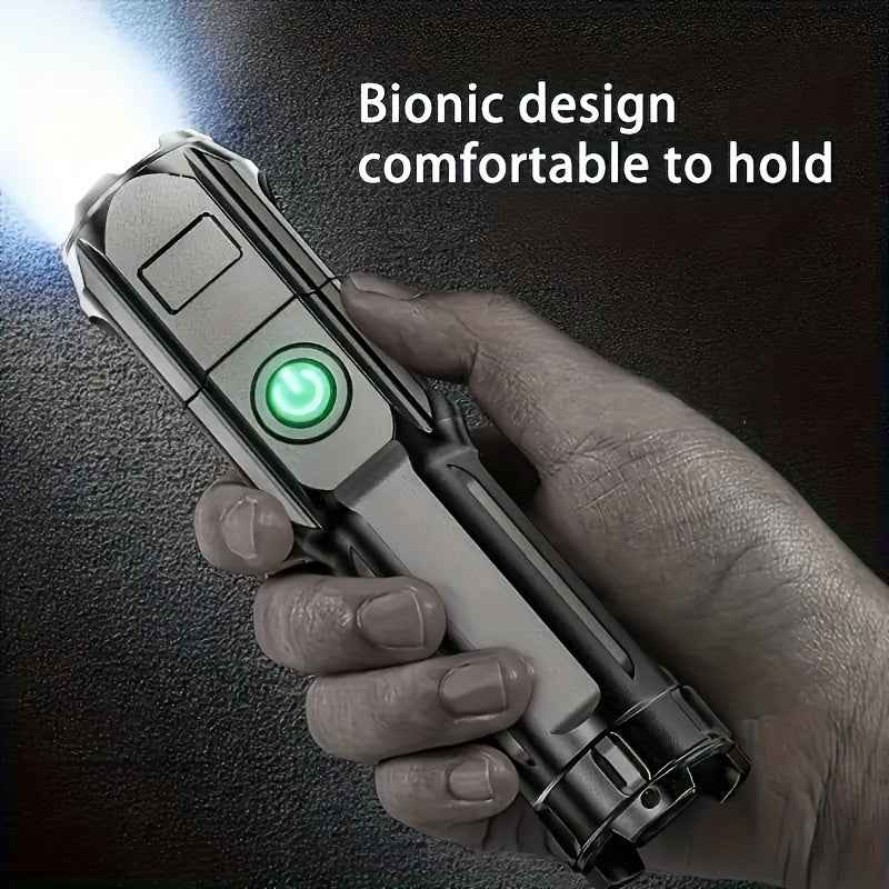 Portable Super Bright Flashlight - Rechargeable Zoomable Torch for Outdoor Use with Durable ABS Material