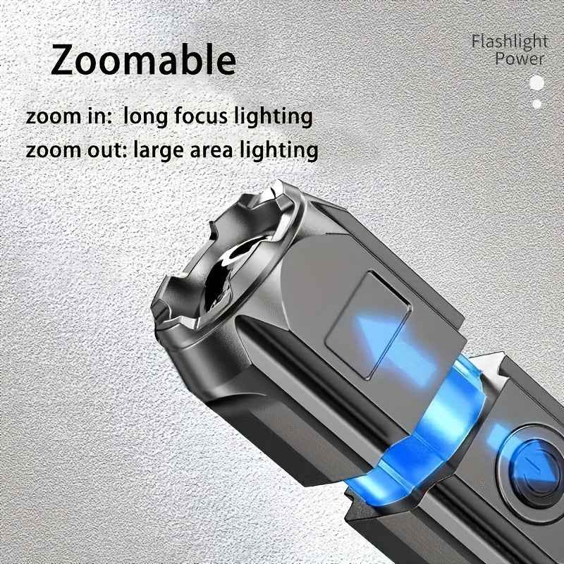 Portable Super Bright Flashlight - Rechargeable Zoomable Torch for Outdoor Use with Durable ABS Material