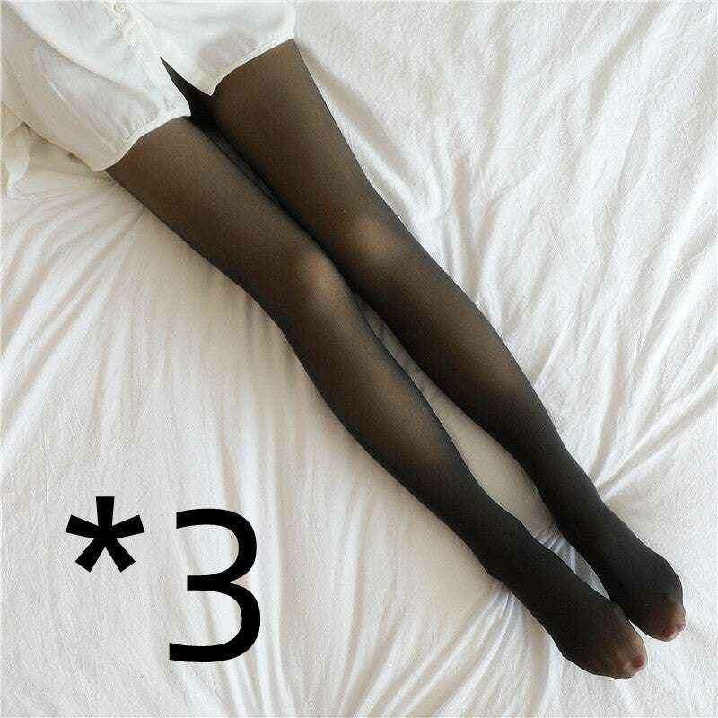 Thermal Winter Tights - Plus Size Fleece-Lined Leggings for Ultimate Comfort 3pcs Black skin with feet
