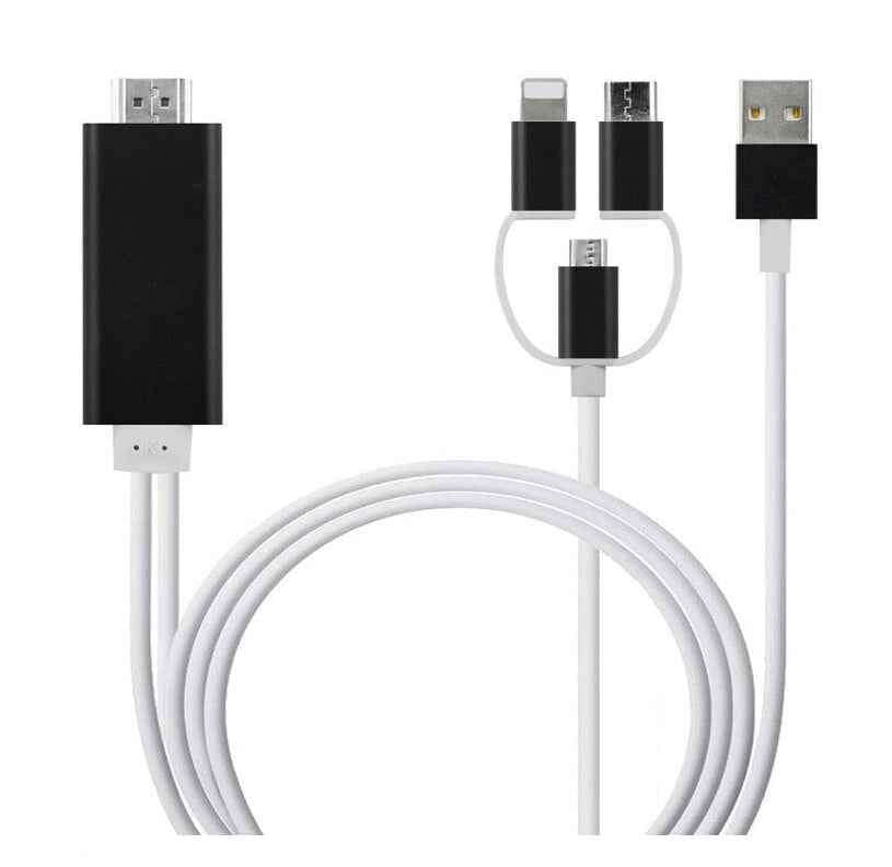 3-in-1 Type-C to HDMI Projection Cable for Mobile Devices Black IOS+Android 2M