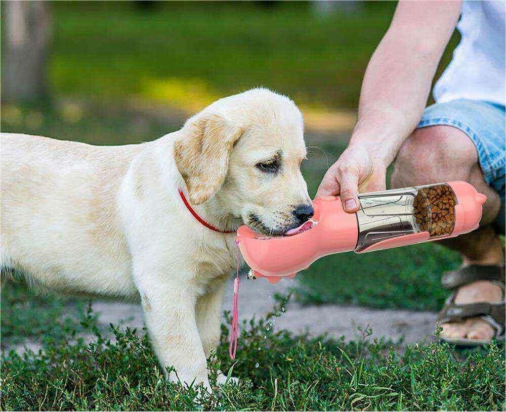 3-in-1 Portable Pet Water Bottle with Feeder, Bowl & Waste Bag Holder