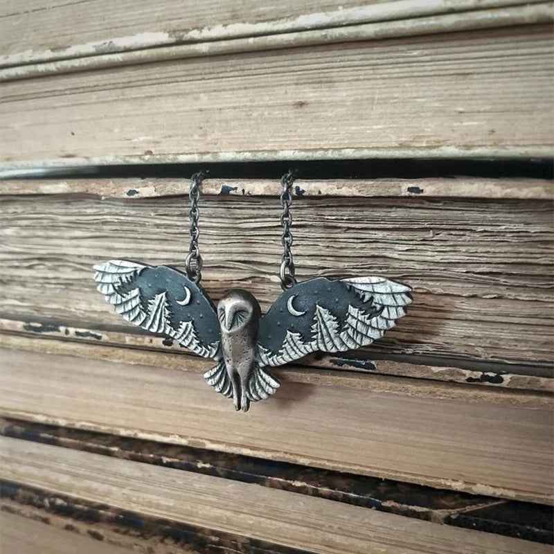 Vintage Owl Pendant Necklace with Moon Phase Art – Unique Animal Totem Jewelry Gift for Women and Women's Satin Pajama Set