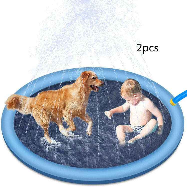 Non-Slip Splash Pad for Kids and Dogs - Summer Outdoor Water Play Mat and Fountain Blue170cm2pcs