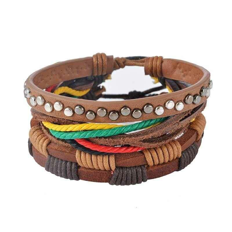 Vintage Leather Bead Bracelet - Unisex Multilayer Punk Jewelry for Stylish Accessories