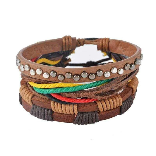 Vintage Leather Bead Bracelet - Unisex Multilayer Punk Jewelry for Stylish Accessories