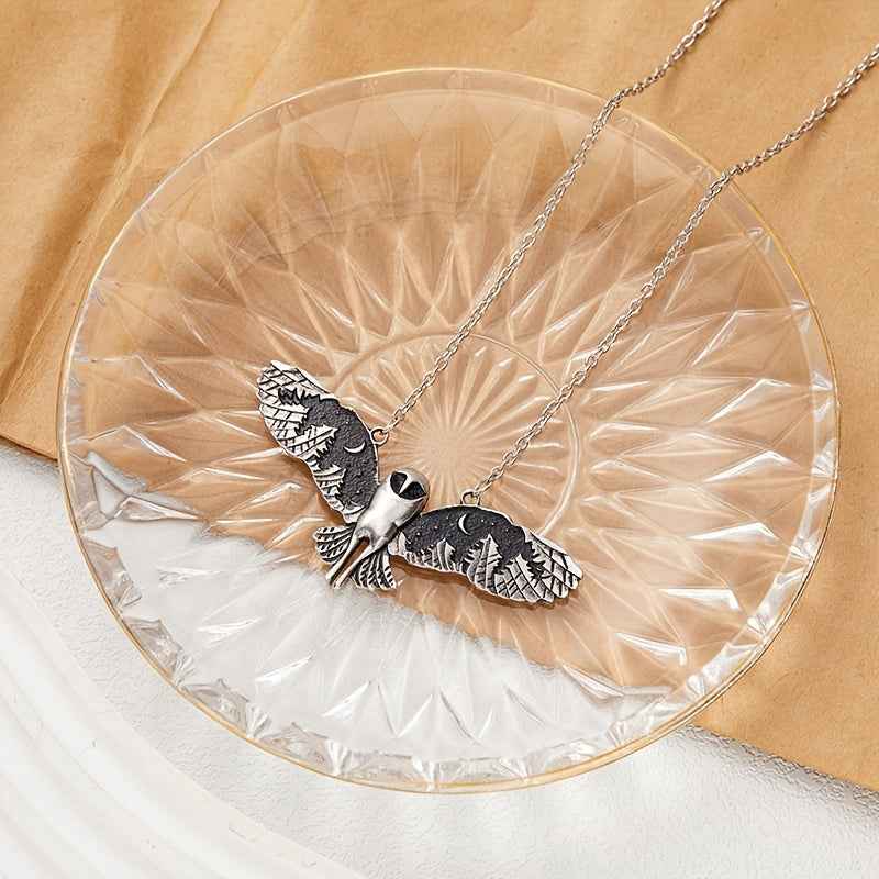 Vintage Owl Pendant Necklace with Moon Phase Art – Unique Animal Totem Jewelry Gift for Women and Women's Satin Pajama Set