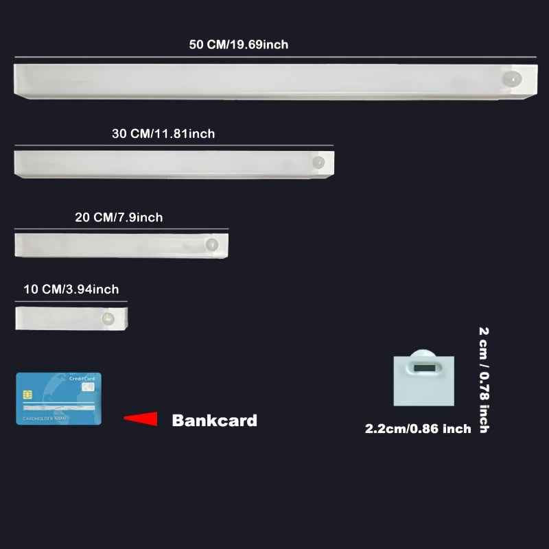 Rechargeable Motion Sensor LED Light Strip with Magnetic Adhesive & USB Power - Smart Cordless Lighting for Kitchen, Wardrobe, Stairs, Hallway
