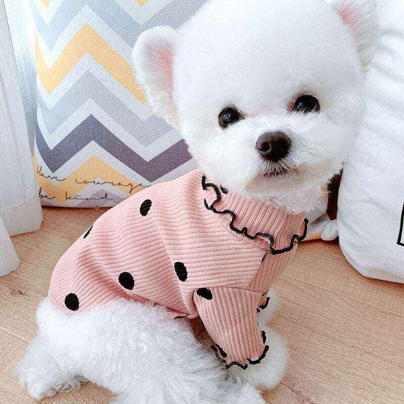 Dot Turtleneck Dog Bottoming Shirt - Stylish Dot Turtleneck Dog Shirt for Comfort and Warmth Pink